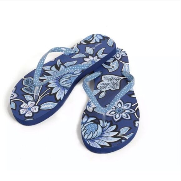 VERA BRADLEY 'Tropics Tapestry' Blue & White Floral Flip Flops Size S (5/6) NWOT - Picture 2 of 10